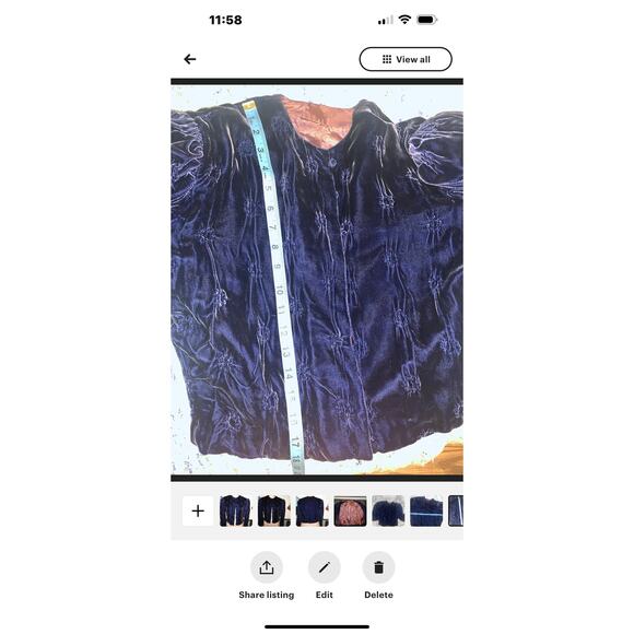 Unique VINTAGE Victorian/Edwardian Blue Velvet Jacket - Picture 9 of 10